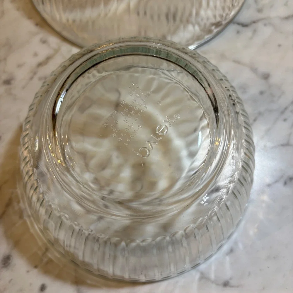 Vintage Pyrex Clear Ribbed Glass MixingBowls Set of 2 Fluted Nesting 1.5qt 2.5qt